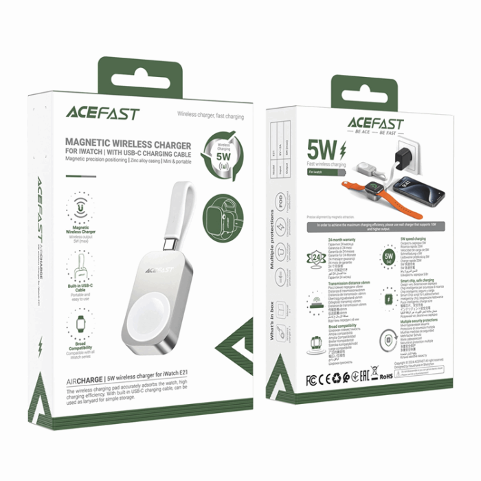 Acefast - Acefast E21 5W Trådlös Laddare för Apple Watch - Silver