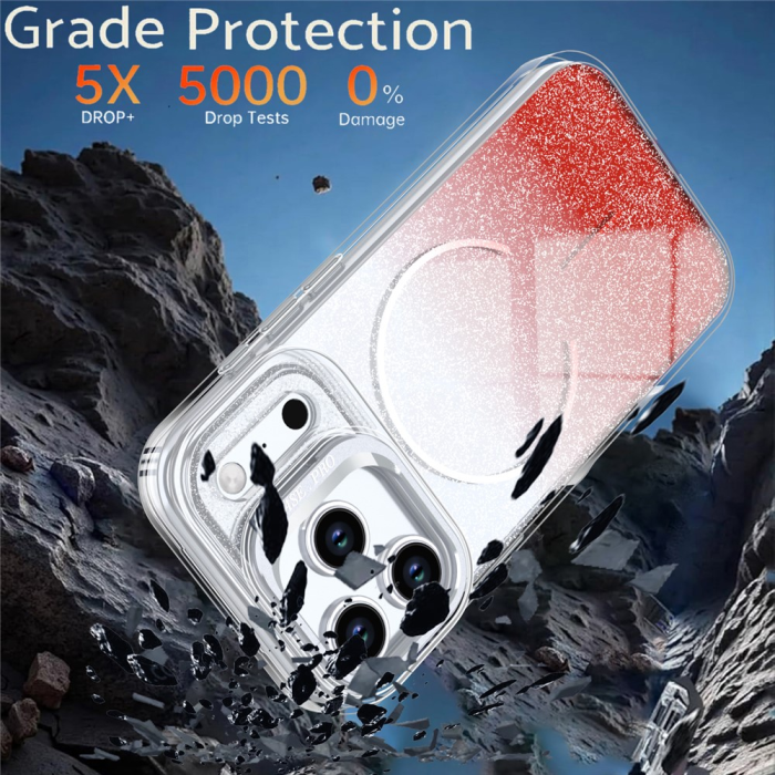 A-One Brand - iPhone 17 Pro Mobilskal MagSafe Shockproof Glitter Gradient - Orange