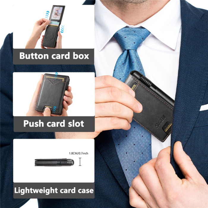 SUTENI - SUTENI Korthållare Automatiskt Pop-Up Metall Imprint Waxy Texture