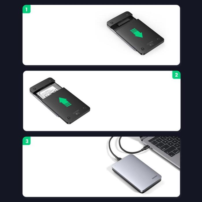 Ugreen - Ugreen Fickhöljet Hårddisk 2.5'' Sata 6Gbps Typ-C Kabel 0.5m - Grå