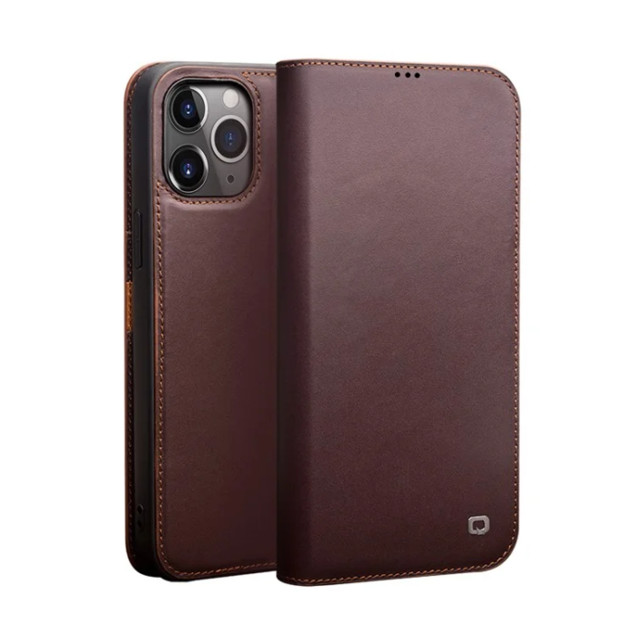 QIALINO - Qialino iPhone 12 Pro Max Plånboksfodral Äkta läder - Brun