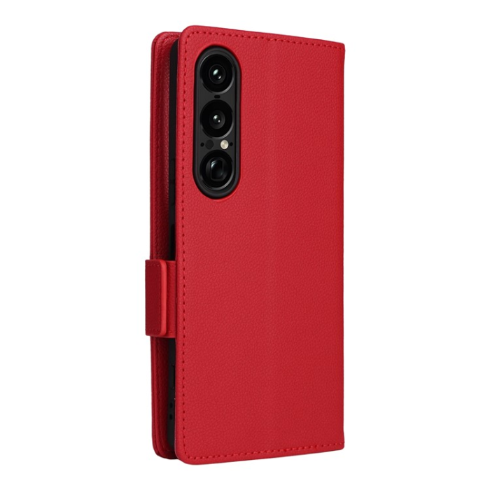 A-One Brand - Sony Xperia 1 VII Plånboksfodral Litchi Texture Med Rem - Röd