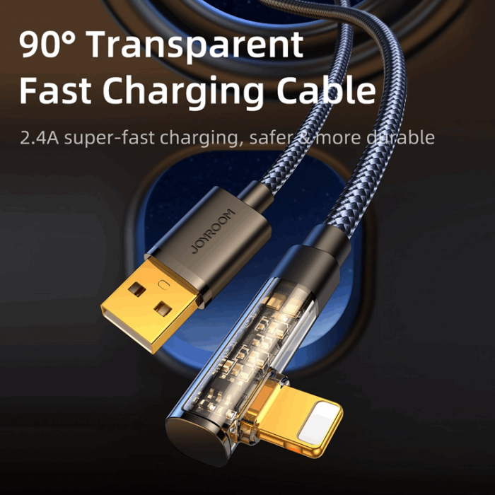 Joyroom - Joyroom Angled USB-A till Lightning kabel 1.2m - Blå