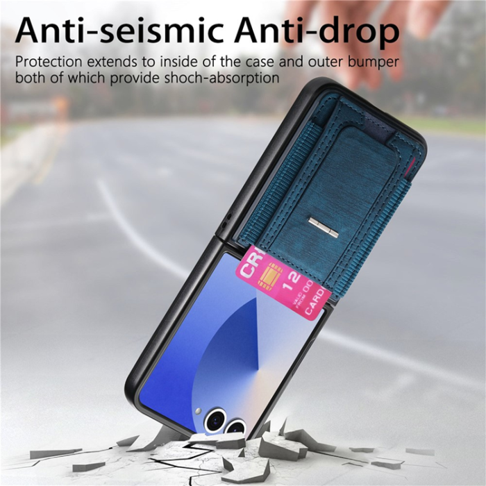 A-One Brand - Galaxy Z Flip 7 Mobilskal Kickstand Retro Korthållare - Blå