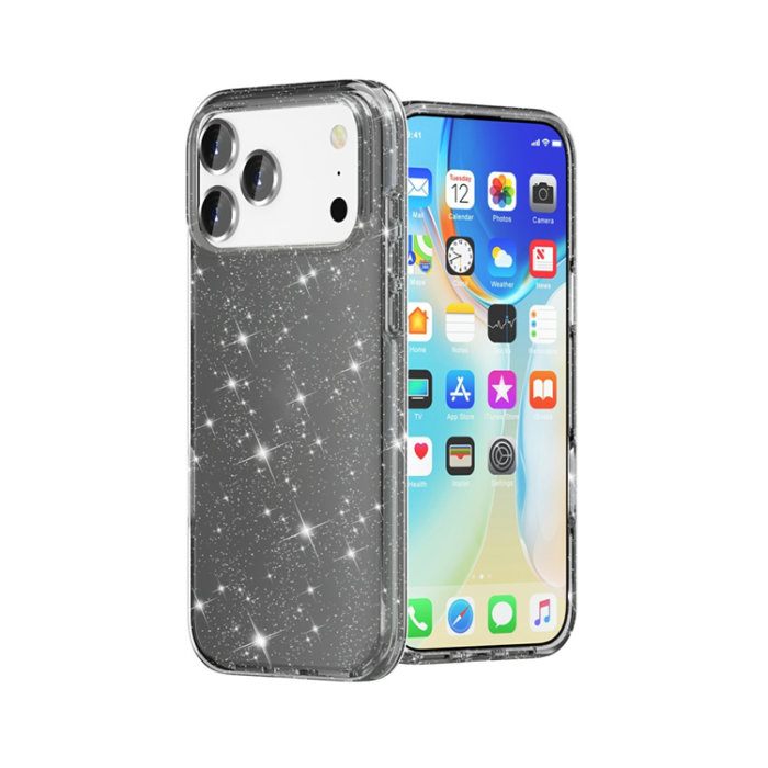 A-One Brand - iPhone 17 Pro Mobilskal Glittrande Puderglitter - Svart
