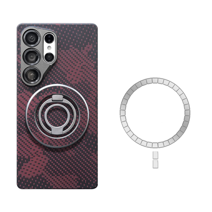 A-One Brand - Galaxy S25 Ultra Mobilskal MagSafe Kevlar Metal Ring - Camouflage Röd