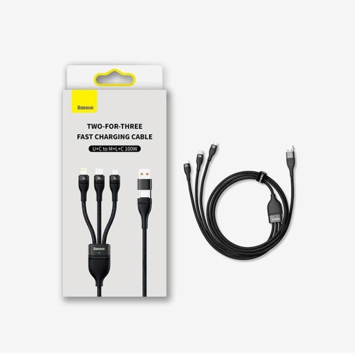 BASEUS - Baseus 3in1 USB-A till USB-C, Lightning, microUSB kabel 100W 1.2m