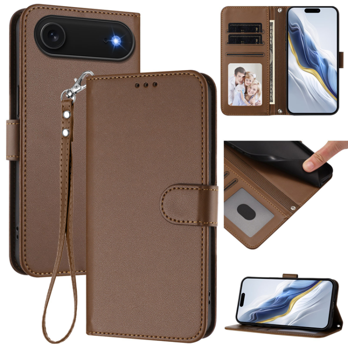 A-One Brand - iPhone 17 Air Plånboksfodral Läder med Handledsrem - Brun