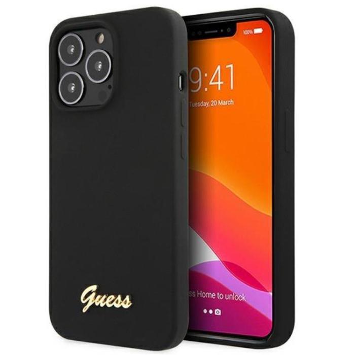 Guess - Guess iPhone 13 Pro Skal Magsafe Silicone Script Guld Logo - Svart