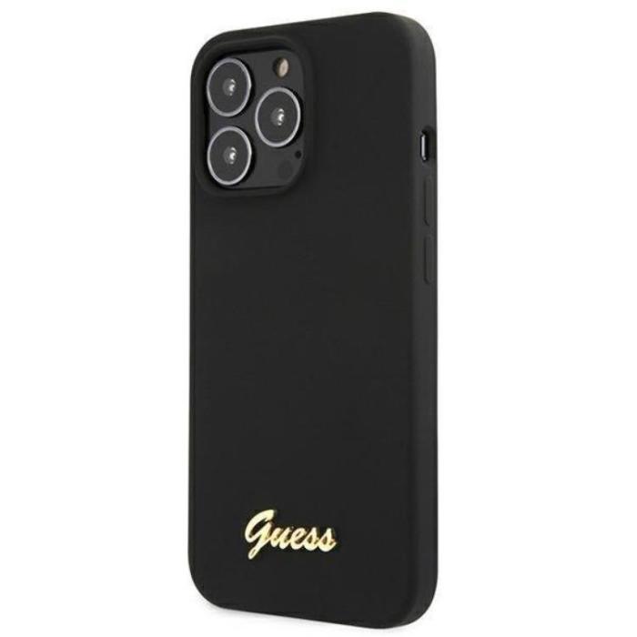 Guess - Guess iPhone 13 Pro Skal Magsafe Silicone Script Guld Logo - Svart
