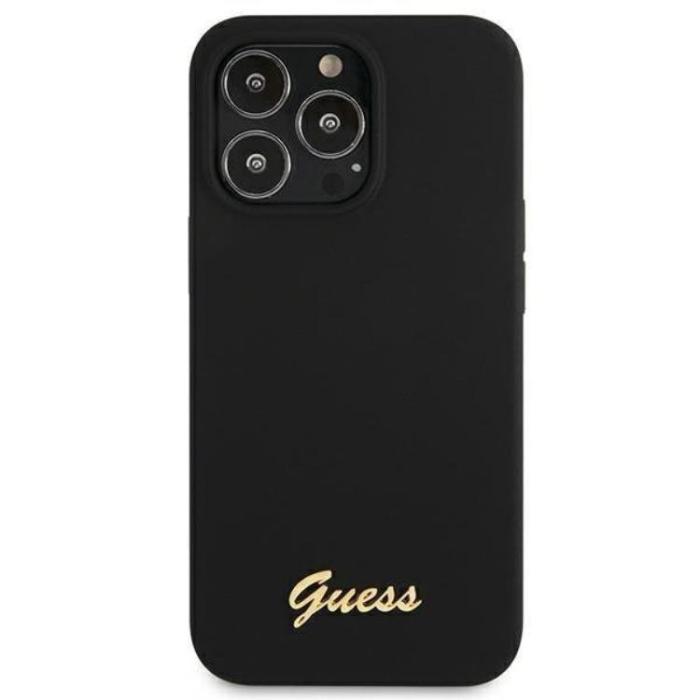 Guess - Guess iPhone 13 Pro Skal Magsafe Silicone Script Guld Logo - Svart