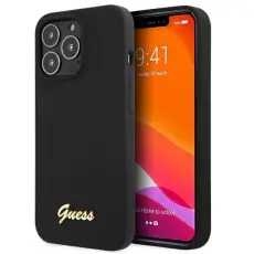Guess - Guess iPhone 13 Pro Max Skal Magsafe Silicone Script Guld Logo - Svart