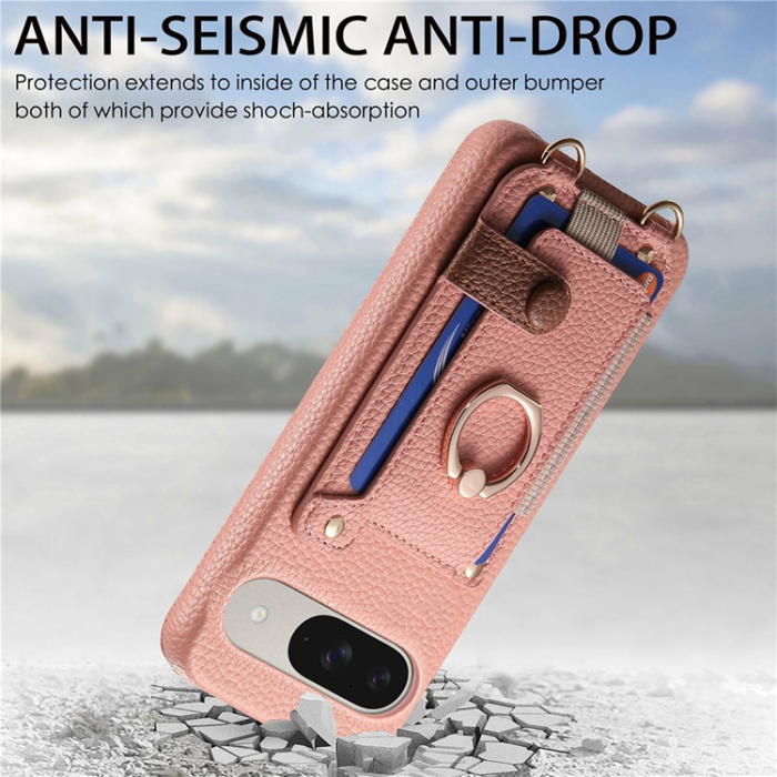 A-One Brand - Google Pixel 10/10 Pro Mobilskal med Korthållare Ring Kickstand - Rosa