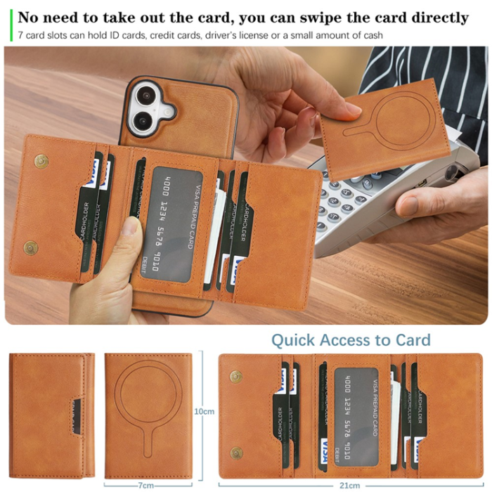A-One Brand - iPhone 17 Mobilskal MagSafe Kickstand Tri-fold Korthållare - Brun