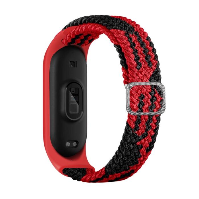 UTGATT - Braided Ersättningsarmband till Xiaomi Mi Band 6/5/4/3 - Röd / Svart
