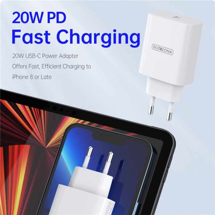 USAMS - DUZZONA Snabbladdare 20W USB-C EU T3 PD - Vit