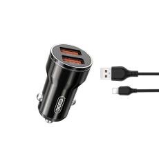 XO - XO Billaddare 2x USB 2.4A + Lightning Kabel CC48 - Svart