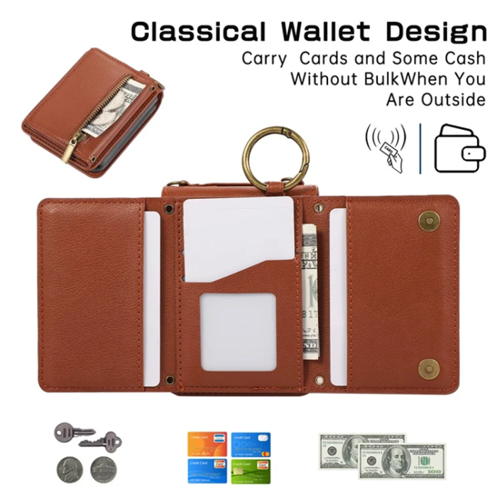 A-One Brand - Galaxy Z Flip7 Plånboksfodral Zipper Kickstand med Axelrem - Brun
