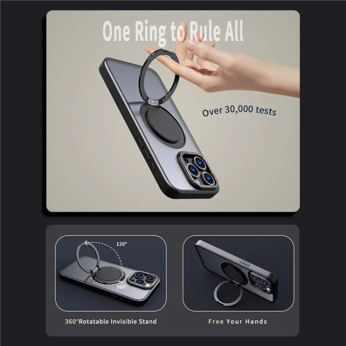 OEM - iPhone 16 Pro Max Mobilskal MagSafe Ring Rotating - Svart