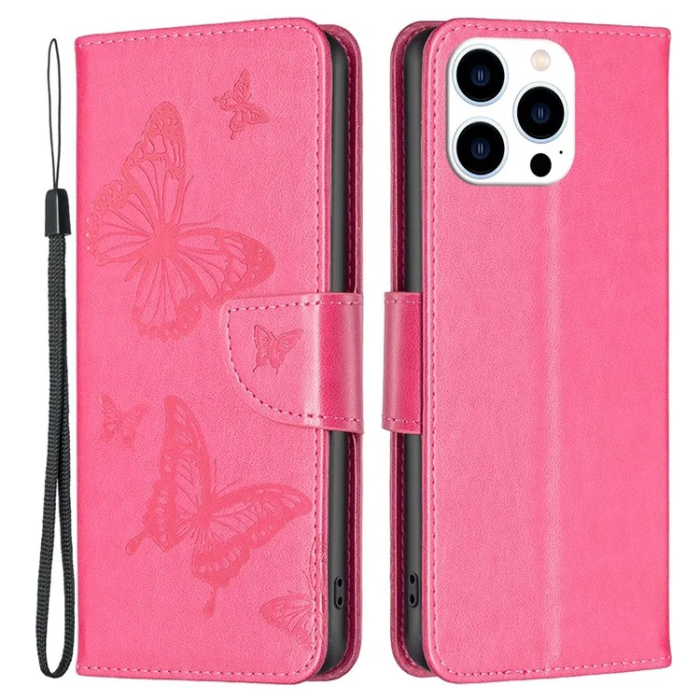 OEM - iPhone 14 Pro Plånboksfodral Imprinted Butterfly - Magenta