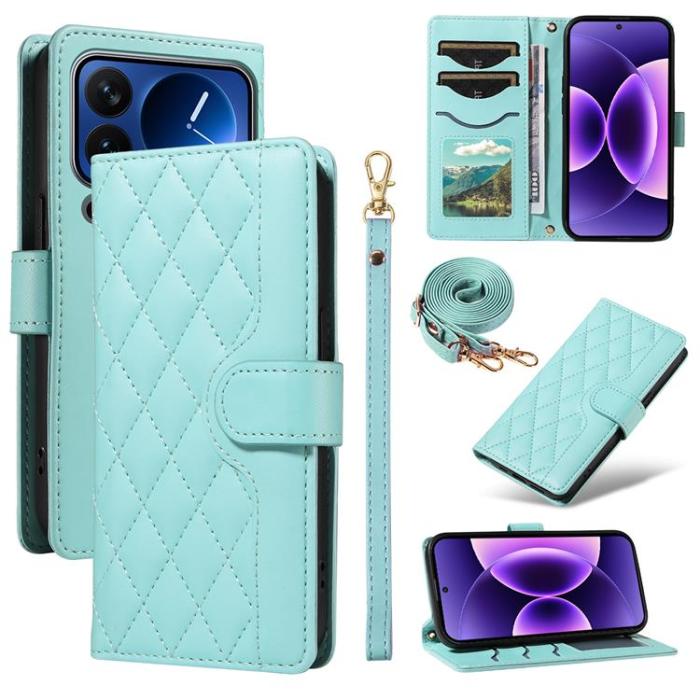 A-One Brand - Xiaomi 17 Pro Plånboksfodral Rhombus Läder Med Rem - Grön