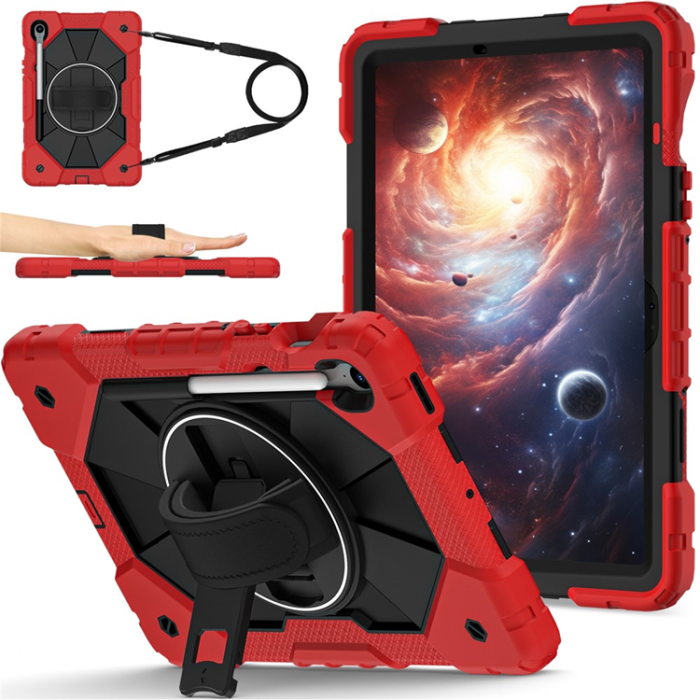 A-One Brand - Galaxy Tab S10 FE/S9 FE/S9 Skal Kickstand med Rem - Röd/Svart