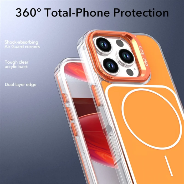 A-One Brand - iPhone 16 Pro Mobilskal MagSafe Lens Kickstand med Handrem - Orange