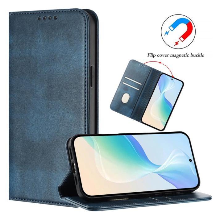 OEM - Samsung Galaxy S26+ Plånboksfodral Retro Textur RFID Skydd Konstläder - Blå