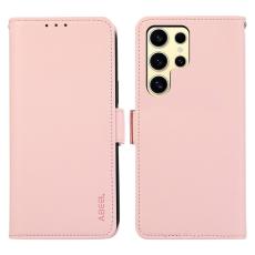 ABEEL - ABEEL Samsung Galaxy S21 Ultra 5G Konstl&auml;der Pl&aring;nboksfodral RFID-Skydd Rosa