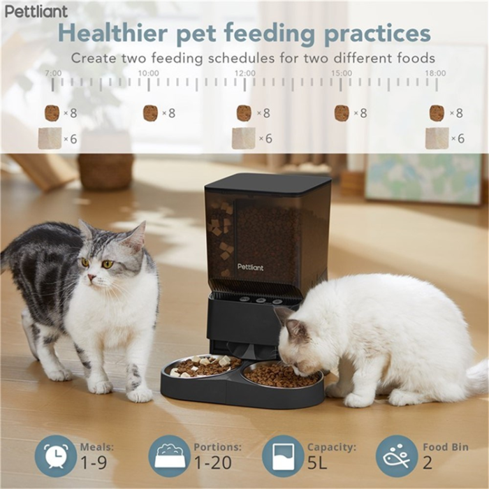 OEM - PETTLIANT Automatisk Kattmatare med Dubbla Skålar, Smart APP-kontroll