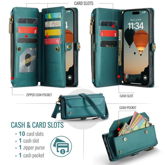 Caseme - CASEME iPhone Air Plånboksfodral Konstläder med Dragkedja - Grön