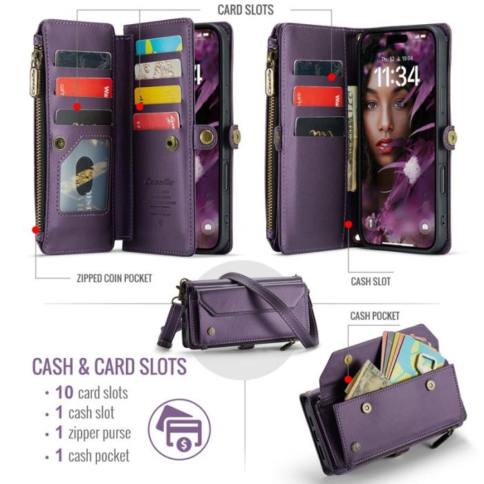 Caseme - CASEME iPhone Air Plånboksfodral Konstläder med Dragkedja - Lila