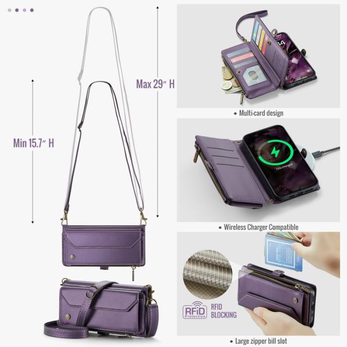 Caseme - CASEME iPhone Air Plånboksfodral Konstläder med Dragkedja - Lila