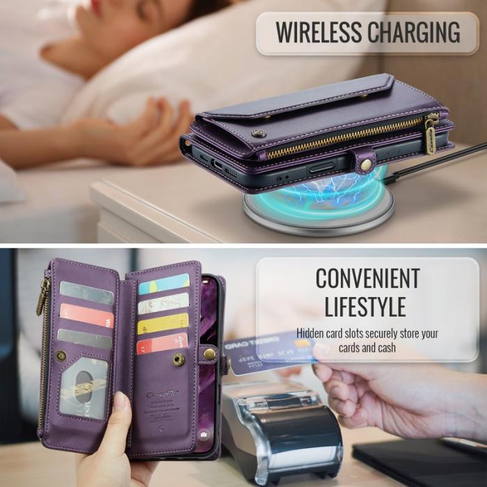 Caseme - CASEME iPhone Air Plånboksfodral Konstläder med Dragkedja - Lila