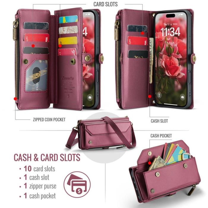 Caseme - CASEME iPhone Air Plånboksfodral Konstläder med Dragkedja Röd