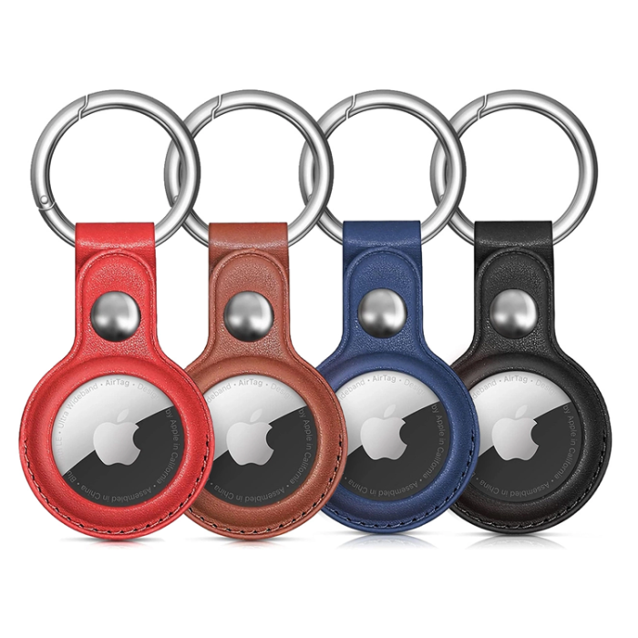 OEM - [4-Pack] AirTag Skal PU Läder - Svart/Brun/Blå/Röd