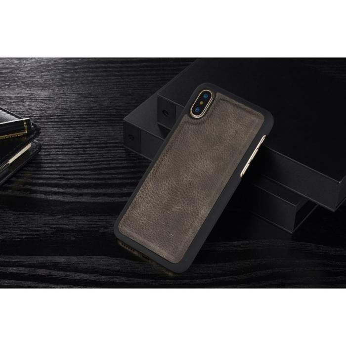 DG.MING - DG.MING iPhone X/XS Plånboksfodral i Grått - Stötsäker Äkta Läder