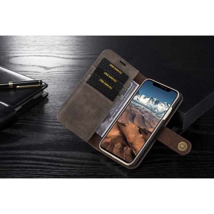 DG.MING - DG.MING iPhone X/XS Plånboksfodral i Grått - Stötsäker Äkta Läder
