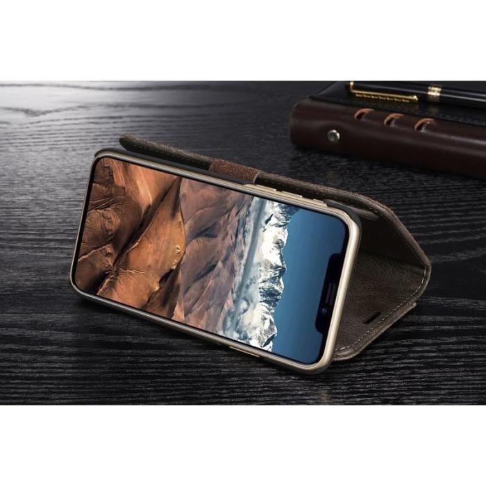 DG.MING - DG.MING iPhone X/XS Plånboksfodral i Grått - Stötsäker Äkta Läder