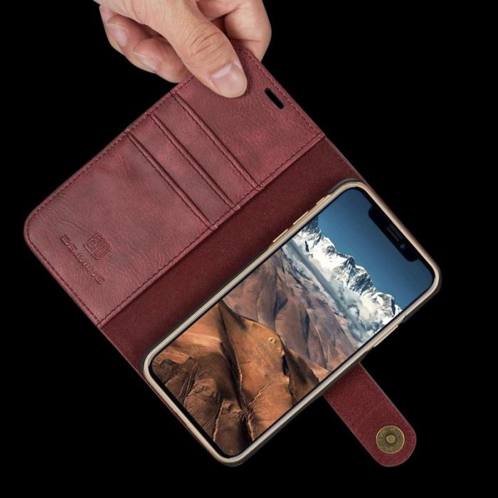 DG.MING - DG.MING iPhone X/XS Plånboksfodral i Stöt- och Repbeständig Äkta läder Röd