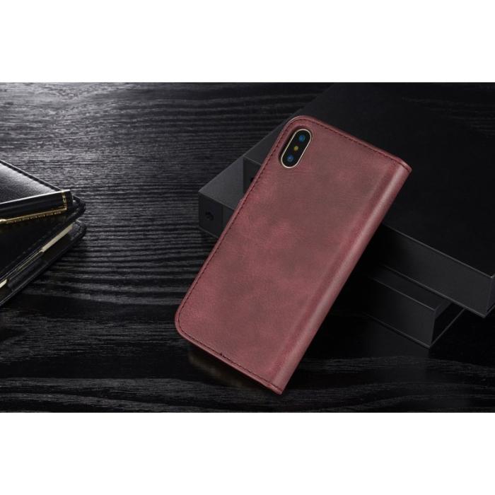 DG.MING - DG.MING iPhone X/XS Plånboksfodral i Stöt- och Repbeständig Äkta läder Röd