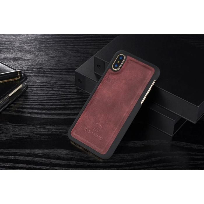 DG.MING - DG.MING iPhone X/XS Plånboksfodral i Stöt- och Repbeständig Äkta läder Röd