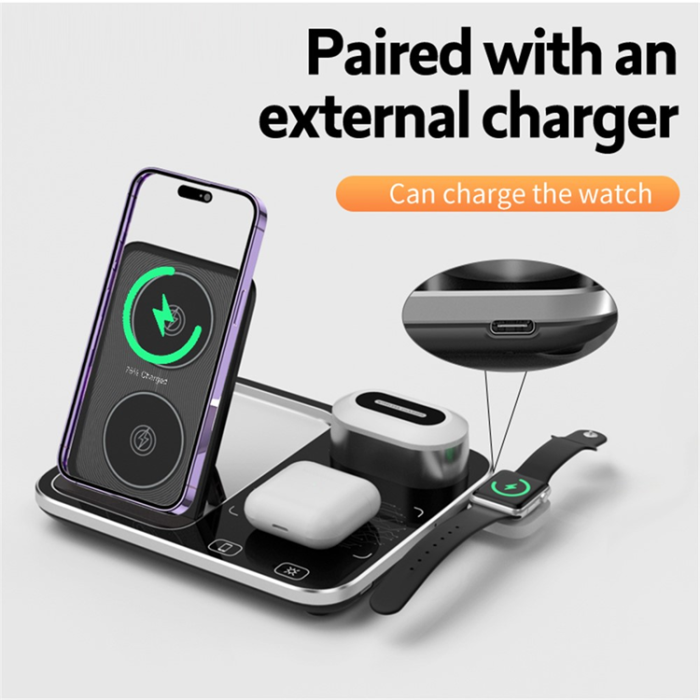 OEM - 3in1 Trådlös Laddare iPhone, Apple Watch, Airpods med Nattlampa R12