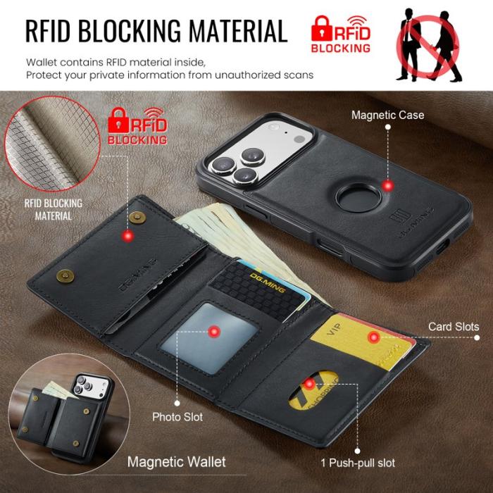 DG.MING - DG.MING M6 Series Mobilskal till iPhone 17 Pro Magnetiskt Plånboksfodral Svart
