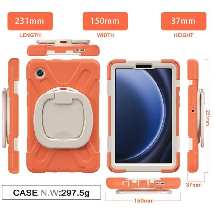 A-One Brand - Galaxy Tab A9 Skal Kickstand Handle Grip - Coral Orange