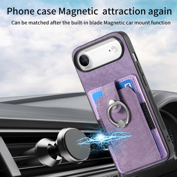 A-One Brand - iPhone Air Mobilskal med Korthållare Läder Kickstand - Lila