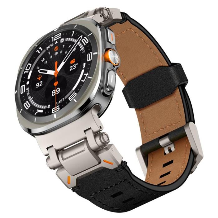 Boom of Sweden - Galaxy Watch Ultra (47mm) Armband Titanium Äkta Läder - Svart