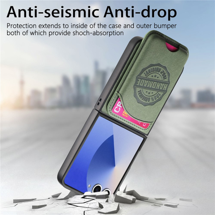 A-One Brand - Galaxy Z Flip 7 Mobilskal MagSafe Korthållare Denim Läder