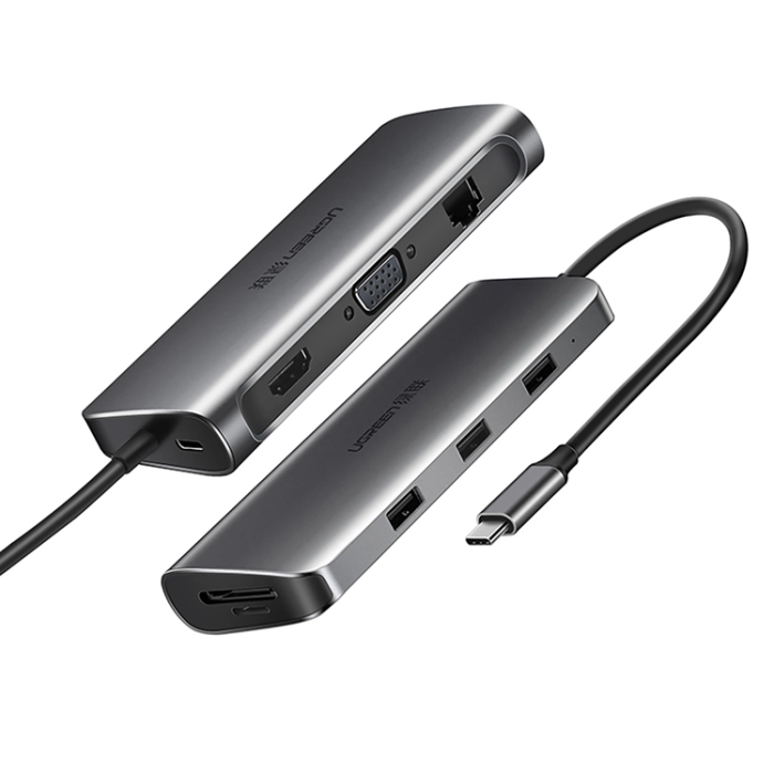 Ugreen - Ugreen 9in1 HUB USB-C Till USB-C, HDMI, VGA, RJ45, SD/TF Kortläsare, 3xUSB-A 3.0