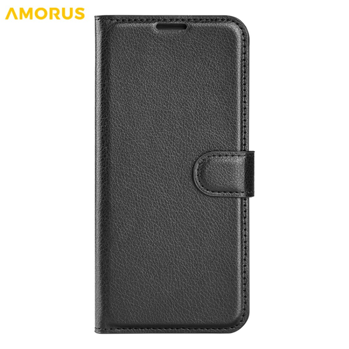 Amorus - AMORUS iPhone 17 Pro Max Plånboksfodral Flipstativ Litchi - Svart